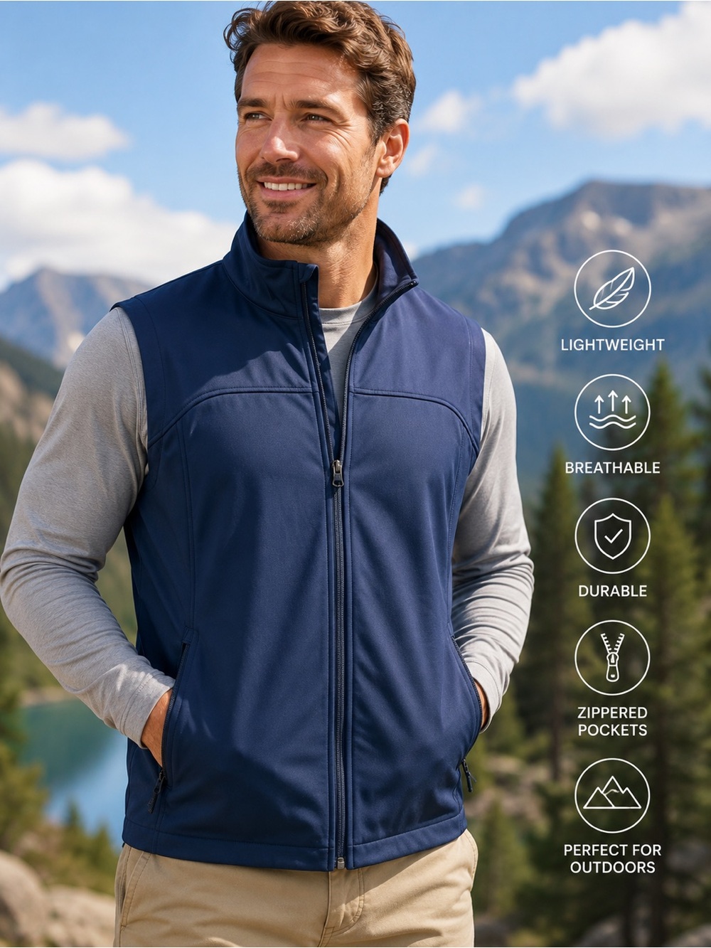 Soothfeel Men’s XL Navy Softshell Golf Vest Full Zip Outdoor Performance NWT